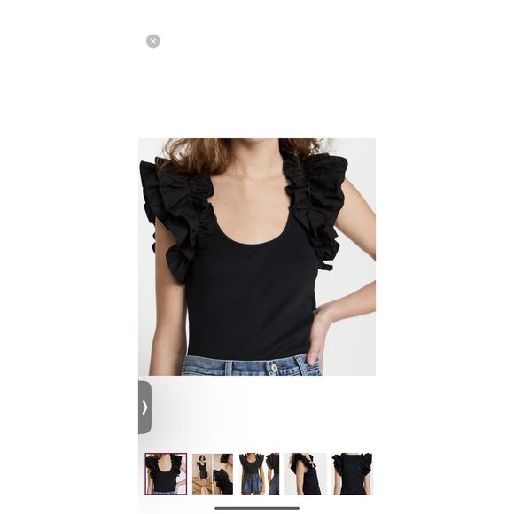 Ulla Johnson Black Ruffle Shoulder Ribbed Tank Top Small P - Picture 5 of 6